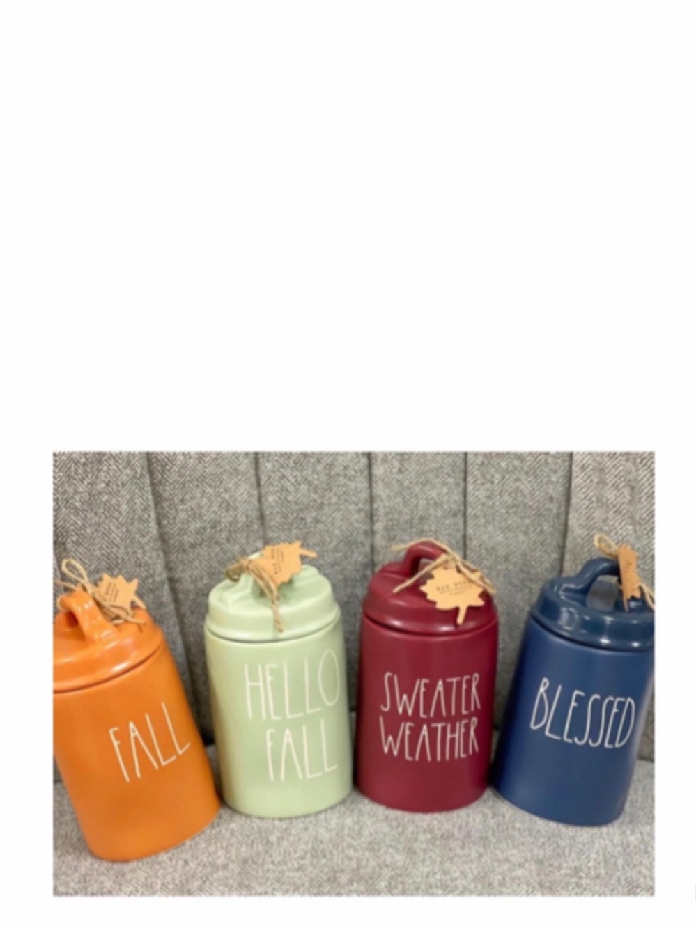 Rae Dunn Sweater Weather, Hello Fall, Blessed & Fall Canisters Candles Set of 4